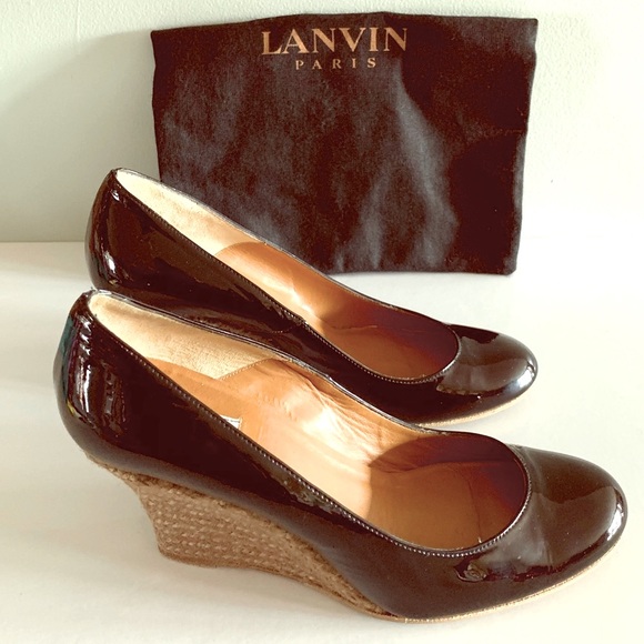 💯Authentic Lanvin Black Patent Leather wedges 9 - Picture 2 of 7